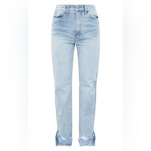 Light Blue Wash Ripped Split Hem Straight Leg Jeans